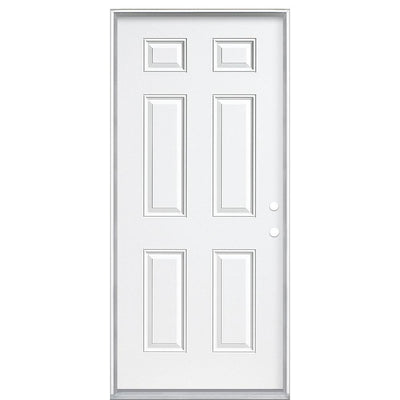 36 in. x 80 in. 6-Panel Left Hand Inswing Primed White Steel Prehung Front Exterior Door with Vinyl Frame - Super Arbor