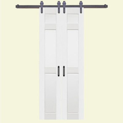36 in. x 84 in. 6-Panel Composite PVC White Split Barn Door with Hardware Kit - Super Arbor