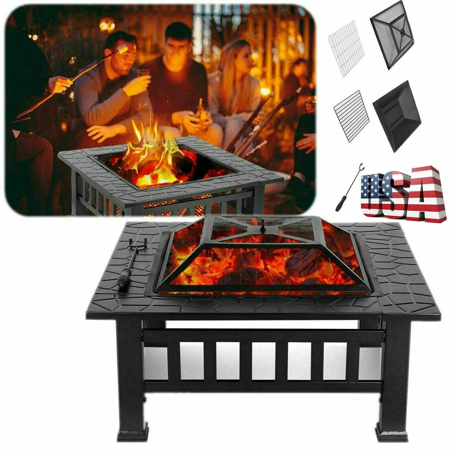 Hottest 32'' Wood Burning Fire Pit Table Outdoor Garden BBQ Grill Bonf ...