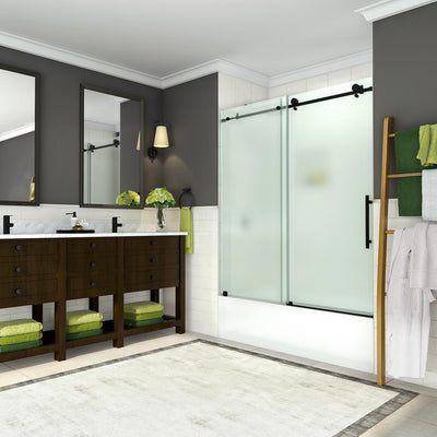 Coraline 56 in. to 60 in. x 60 in. Frameless Sliding Tub Door with Frosted Glass in Matte Black - Super Arbor