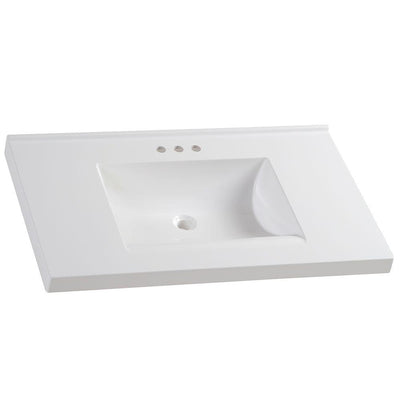 37 in. W x 22 in. D Cultured Marble Vanity Top in White with White Sink - Super Arbor