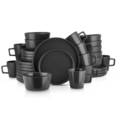 32-Piece Modern Black Matte Stoneware Dinnerware Set (Set for 8) - Super Arbor