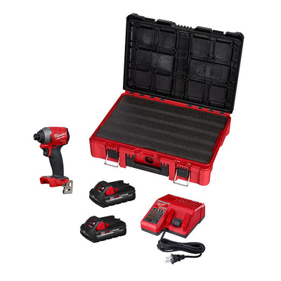 M18 FUEL 18-Volt Lithium-Ion Brushless Cordless 1/4 in. Hex Impact Driver Kit with Two 3.0 Ah Batteries and PACKOUT Case - Super Arbor