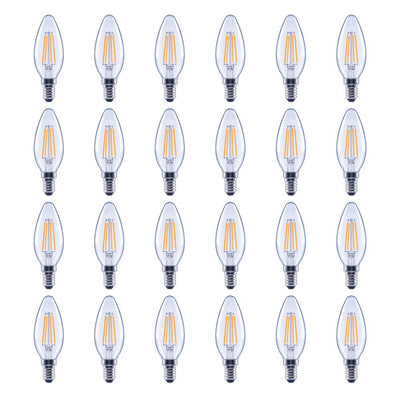 60-Watt Equivalent B11 Candelabra Glass Vintage Decorative Edison Filament Dimmable LED Light Bulb Soft White (24-Pack) - Super Arbor