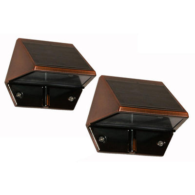 Solar 2-LED Outdoor Copper Integrated LED Deck and Wall Light (2-Pack) - Super Arbor