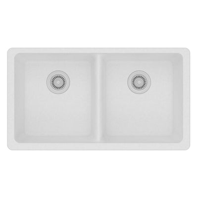 Quartz Classic Undermount Composite 33 in. 50/50 Double Bowl Kitchen Sink in White - Super Arbor