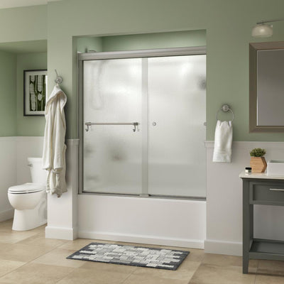 Portman 60 in. x 58-1/8 in. Semi-Frameless Traditional Sliding Bathtub Door in Nickel with Rain Glass - Super Arbor