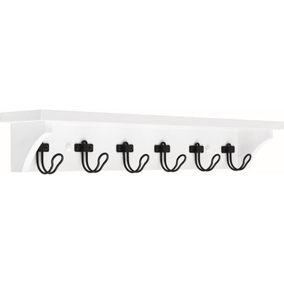 Industrial Farmhouse 27 in. Pure White and Matte Black Hook Rack with Shelf - Super Arbor