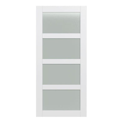 42 in. x 84 in. Shaker 4-Lite Frosted Glass Primed MDF Composite Barn Door Slab - Super Arbor