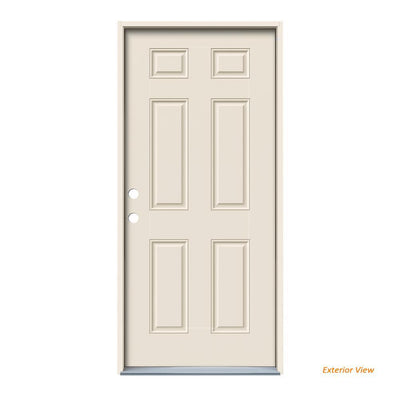 36 in. x 80 in. 6-Panel Primed Steel Prehung Right-Hand Inswing Front Door - Super Arbor