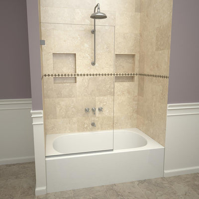 2000V Series 30 in. W x 60 in. H Semi-Frameless Fixed Tub Door in Brushed Nickel and Clear Glass - Super Arbor