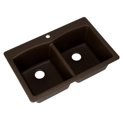 Dual Mount Composite Granite 33 in. 1-Hole Double Bowl Kitchen Sink in Mocha - Super Arbor