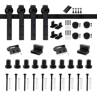 12 ft./144 in. Frosted Black Sliding Barn Door Hardware Track Kit for Double Doors with Non-Routed Floor Guide - Super Arbor