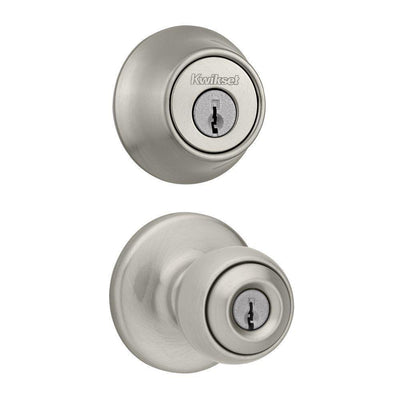 Satin Nickel Polo Single Cylinder Deadbolt Entry Door Knob and Combo Pack - Super Arbor