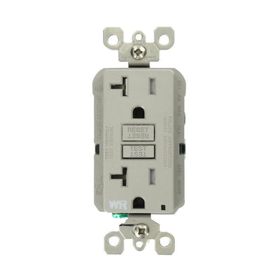 20 Amp SmartlockPro Weather/Tamper Resistant GFCI Duplex Outlet, Gray - Super Arbor