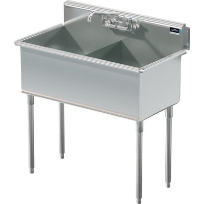 Terrell Series Stainless Steel 39x21.5 in. Freestanding  2-Hole 2-Compartment Scullery Sink with Lead-Free Faucet - Super Arbor