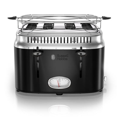 Retro Style 4-Slice Black Stainless Steel Toaster with Built-In Timer - Super Arbor