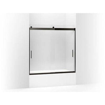 Levity 59.625 in. W x 59.75 in. H Frameless Sliding Tub Door with Handles in Anodized Dark Bronze - Super Arbor