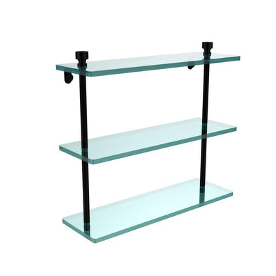 Foxtrot 16 in. L x 15 in. H x 5 in. W 3-Tier Clear Glass Bathroom Shelf in Matte Black - Super Arbor