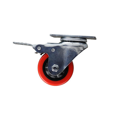 3 in. Red TPU Heavy-Duty Swivel Plate Caster with Brake 175 lbs. Weight Capacity - Super Arbor