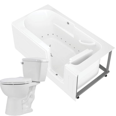 60 in. Walk-In Air Bath Tub in White with 1.28 GPF Single Flush Toilet - Super Arbor