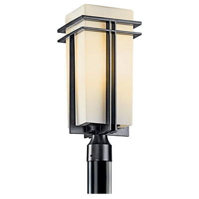 Tremillo Hardwired 1-Light Black 4 x 4 Outdoor Deck Post Light with Satin Etched Cased Opal - Super Arbor
