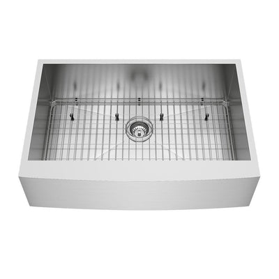 Camden Stainless Steel 33 in. Single Bowl Farmhouse Apron-Front Kitchen Sink with Strainer and Stainless Steel Grid - Super Arbor