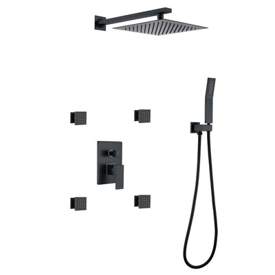 Waterfall Top Spray Wall Type Bathroom Shower Set with Black 4 Side Spray Hot and Cold Body - Super Arbor