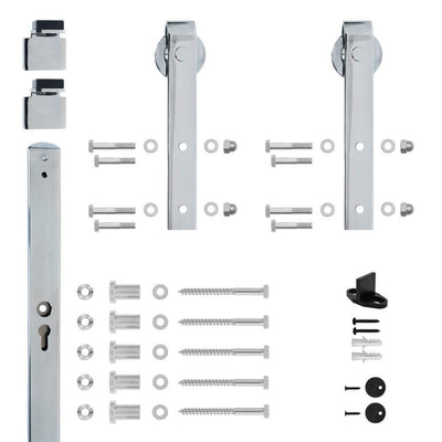 Hook Strap Chrome Rolling Barn Door Hardware Kit with 2-3/4 in. Wheel - Super Arbor