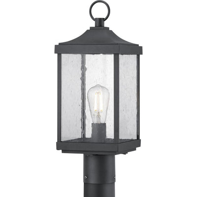 Park Court 1-Light Textured Black Outdoor Post Lantern with Clear Seeded Glass - Super Arbor