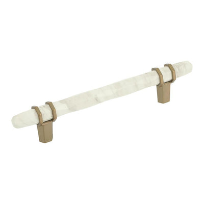 Carrione 5-1/16 in. (128 mm) Marble White/Golden Champagne Cabinet Drawer Pull - Super Arbor