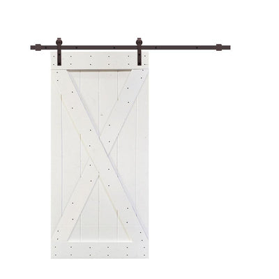 X Series 42 in. x 84 in. White Knotty Pine Wood Interior Sliding Barn Door with Hardware Kit - Super Arbor