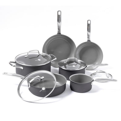 Chatham 10-Piece Hard-Anodized Aluminum Ceramic Nonstick Cookware Set in Gray - Super Arbor