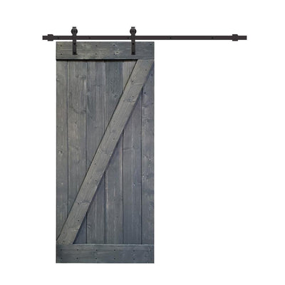 Z Series 30 in. x 84 in. Gray Knotty Pine Wood Interior Sliding Barn Door with Hardware Kit - Super Arbor
