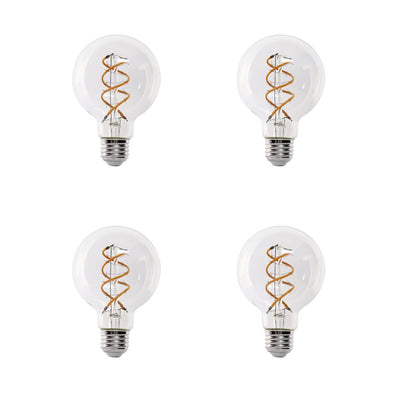 Feit Electric 40-Watt Equivalent G25 Dimmable LED Clear Glass Vintage Edison Light Bulb With Spiral Filament Warm White (4-Pack) - Super Arbor