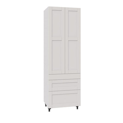 Shaker Assembled 30 in. x 94.5 in. x 24 in. Pantry Cabinet w/ 2-Inner Drawers & Three Pull Out Drawers in Vanilla White - Super Arbor