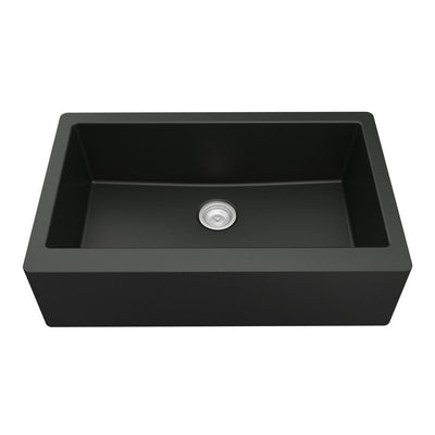 Farmhouse/Apron-Front Quartz Composite 34 in. Single Bowl Kitchen Sink in Black - Super Arbor