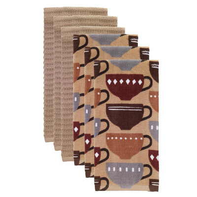 T-fal Coffee Multicolor Cotton Fiber Reactive Print and Solid Kitchen Dish Towel (Set of 6) - Super Arbor