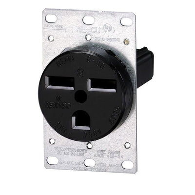 30 Amp 2-Pole Flush Mount Shallow Single Outlet, Black - Super Arbor