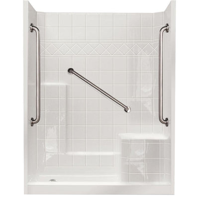 60 in. x 33 in. x 77 in. Standard Plus 36 Low Threshold 3-Piece Shower Kit in White with Right Seat and Left Drain - Super Arbor