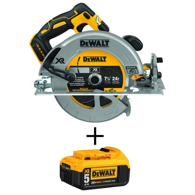 20-Volt MAX XR Li-Ion Brushless Cordless 7-1/4 in. Circular Saw with Brake (Tool-Only) with 20-Volt Li-Ion Battery 5 Ah - Super Arbor