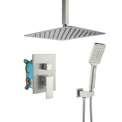 3-Spray with 2.5 GPM 12 in. 2 Functions Tub Ceiling Mount Dual Shower Heads in Spot in Brushed Nickle (Valve Included) - Super Arbor