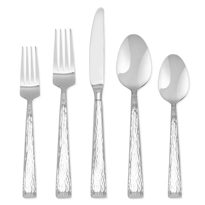 20-Piece Brocade Hammered 18/0 Stainless Steel Flatware Set (Service for 4) - Super Arbor