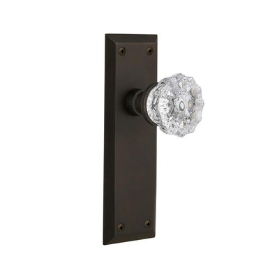 New York Plate 2-3/8 in. Backset Oil-Rubbed Bronze Privacy Bed/Bath Crystal Glass Door Knob - Super Arbor