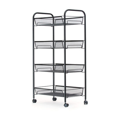 Roll 4-Shelf Rolling Black Metal Mesh Coffee Cart - Super Arbor