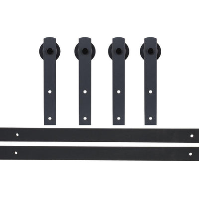 144 in. Matte Black Classic Straight Strap Sliding Barn Door Hardware (2-Set) - Super Arbor