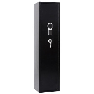 57 in. H Large Rifle Safe with Electronic and Key for Rifle Shotgun for Home, 5-Gun Cabinet with Handgun Lockbox, Black - Super Arbor