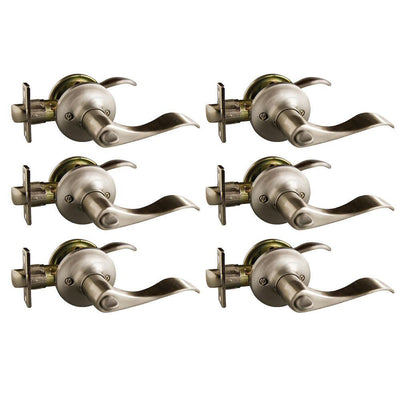 Stratford Satin Nickel Privacy Bed/Bath Door Lever with Universal 6-Way Latch (6-Pack) - Super Arbor