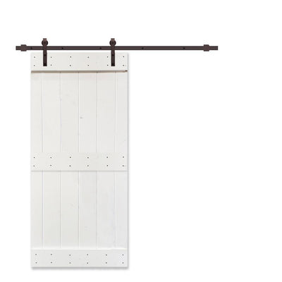 36 in. x 84 in. Mid-Bar White Knotty Pine Wood Interior Sliding Barn Door With Hardware Kit - Super Arbor