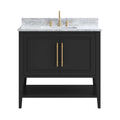 Arietta 37 in. Black Vanity with Carrara Marble Top